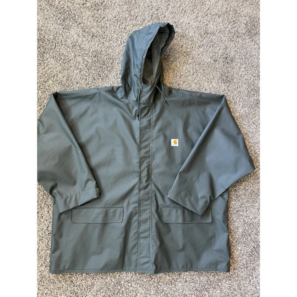 Carhartt Rain Jacket Mens size XL gray Mayne Coat Hooded PVC Waterproof - Picture 3 of 9